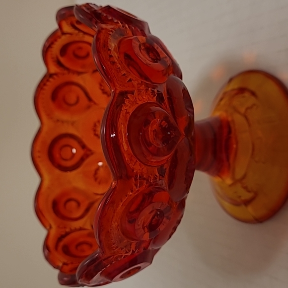 Vintage Pair LE Smith Amberina Moon and Stars Pedestal Candle Holders - Picture 6 of 15